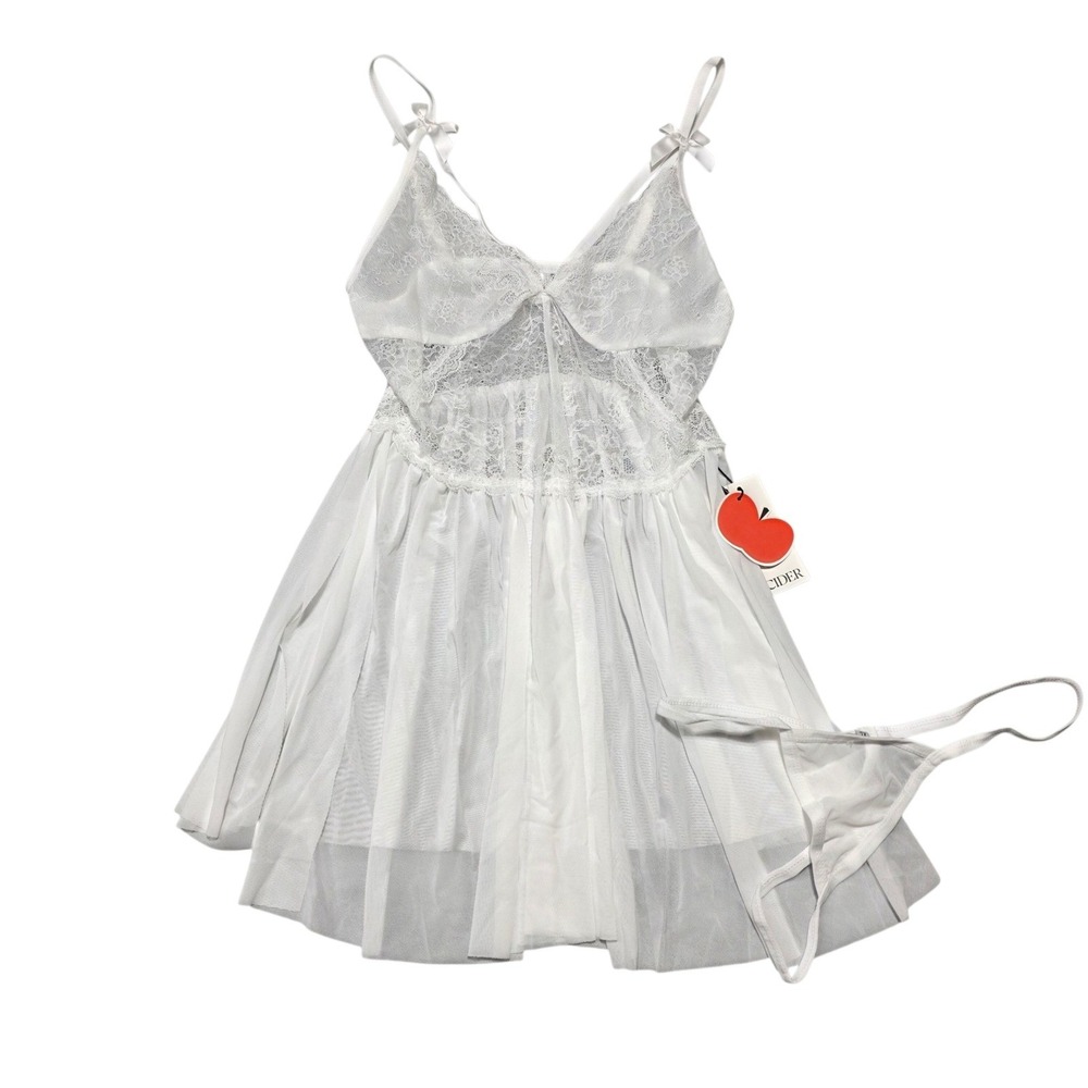 Cider Babydoll Lingerie Set Women XL White Lace Mesh Bow CD20221202214400LG
